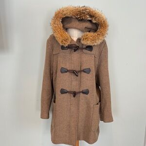 Authentic Pendleton Berkeley Tweed Toggle Coat 16W coyote fur trim hood vintage